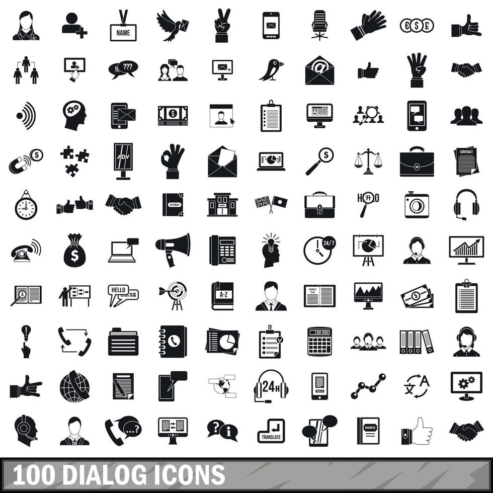 100 dialog icons set, simple style vector