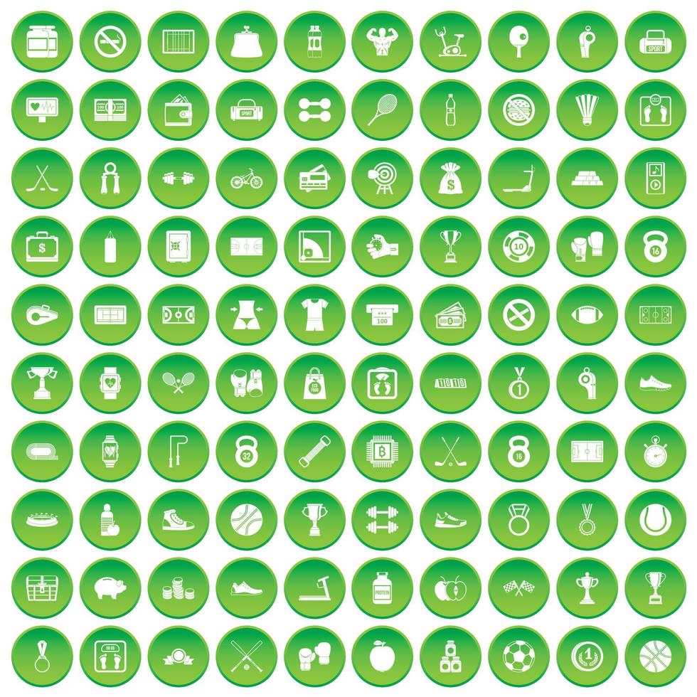 100 iconos de baloncesto establecer círculo verde vector