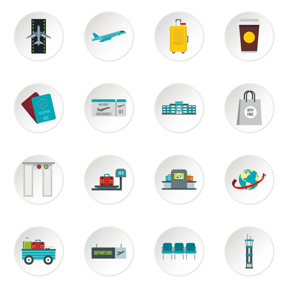 iconos de aeropuerto establecidos en estilo plano vector