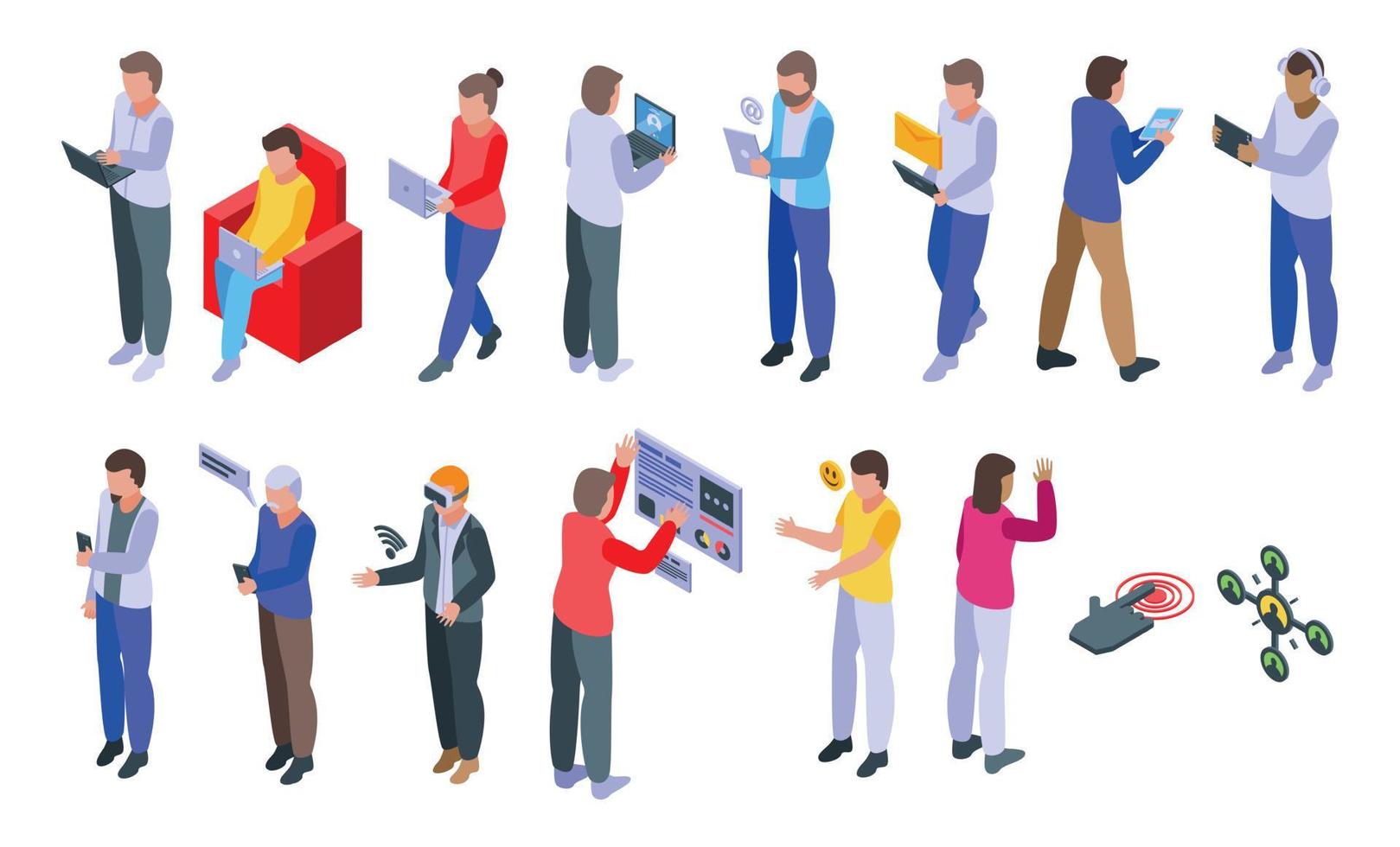 Interaction icons set, isometric style vector