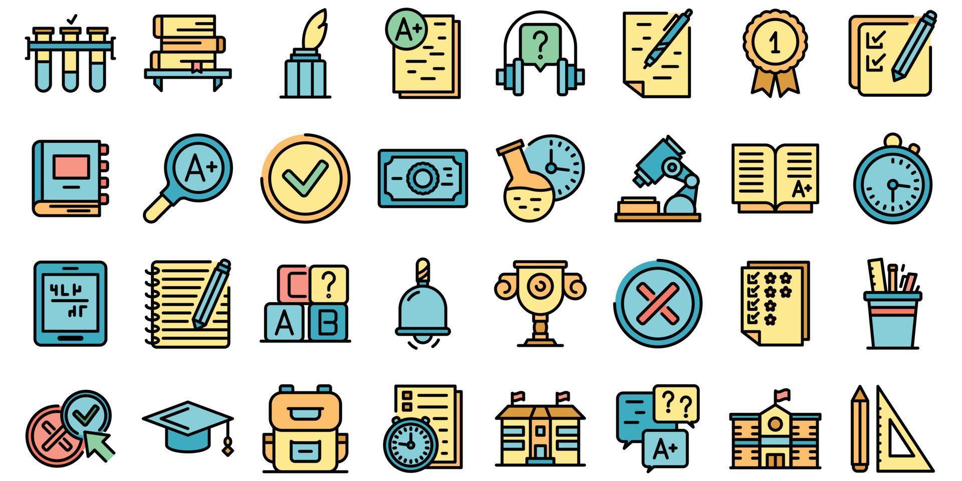 iconos de prueba escolar conjunto vector plano