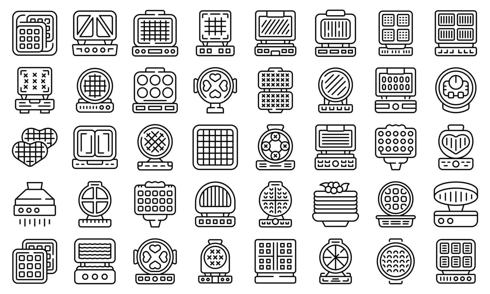 Waffle maker icons set outline vector. Baking pancake vector