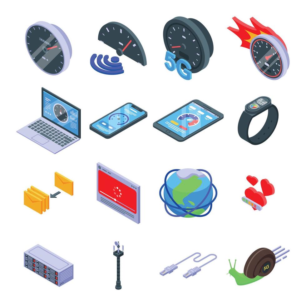 Internet speed icons set, isometric style vector