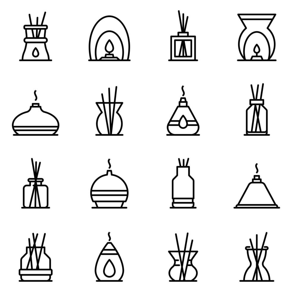 Diffuser icons set, outline style vector