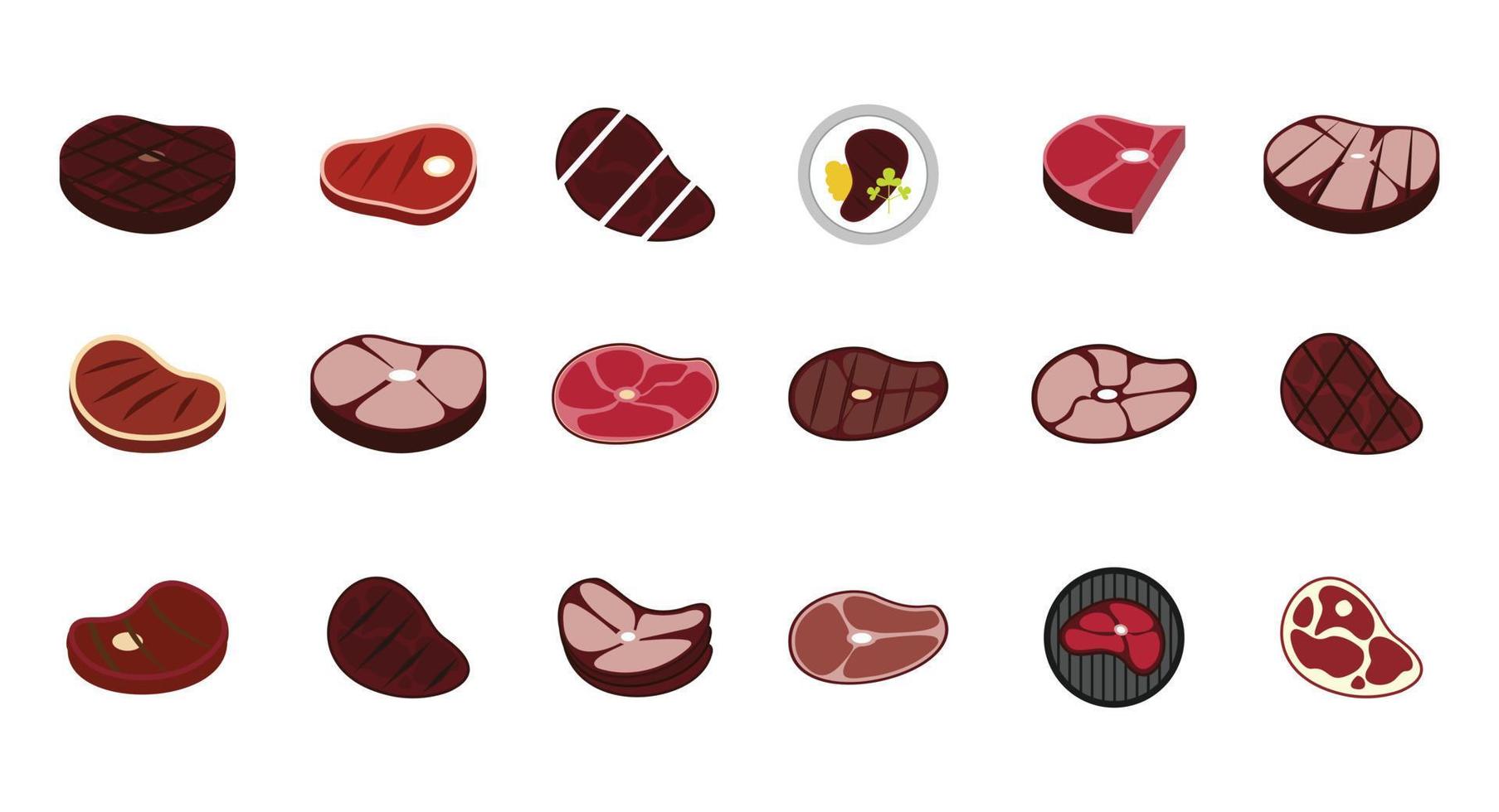 Beef icon set, flat style vector