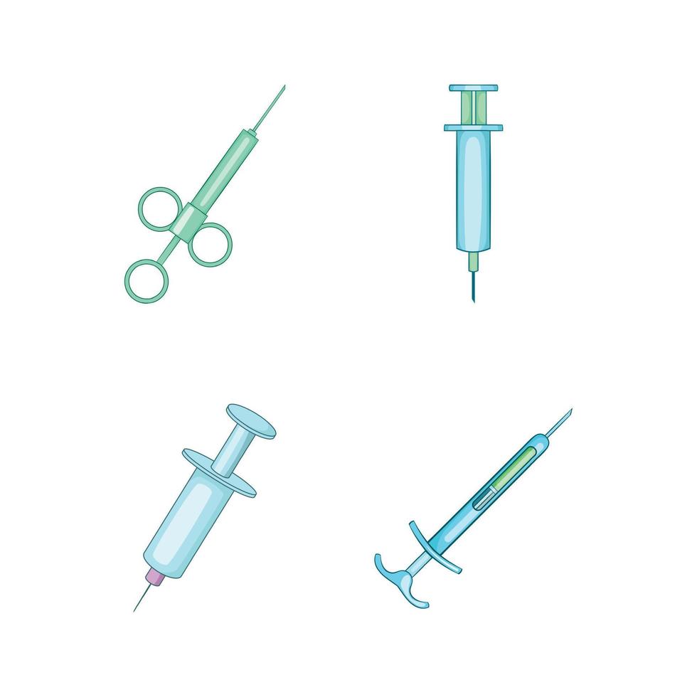 Syringe icon set, cartoon style vector