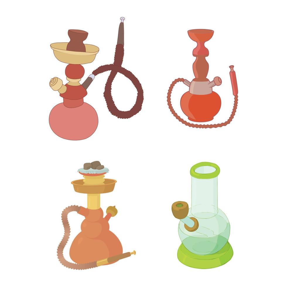 Hookah icon set, cartoon style vector