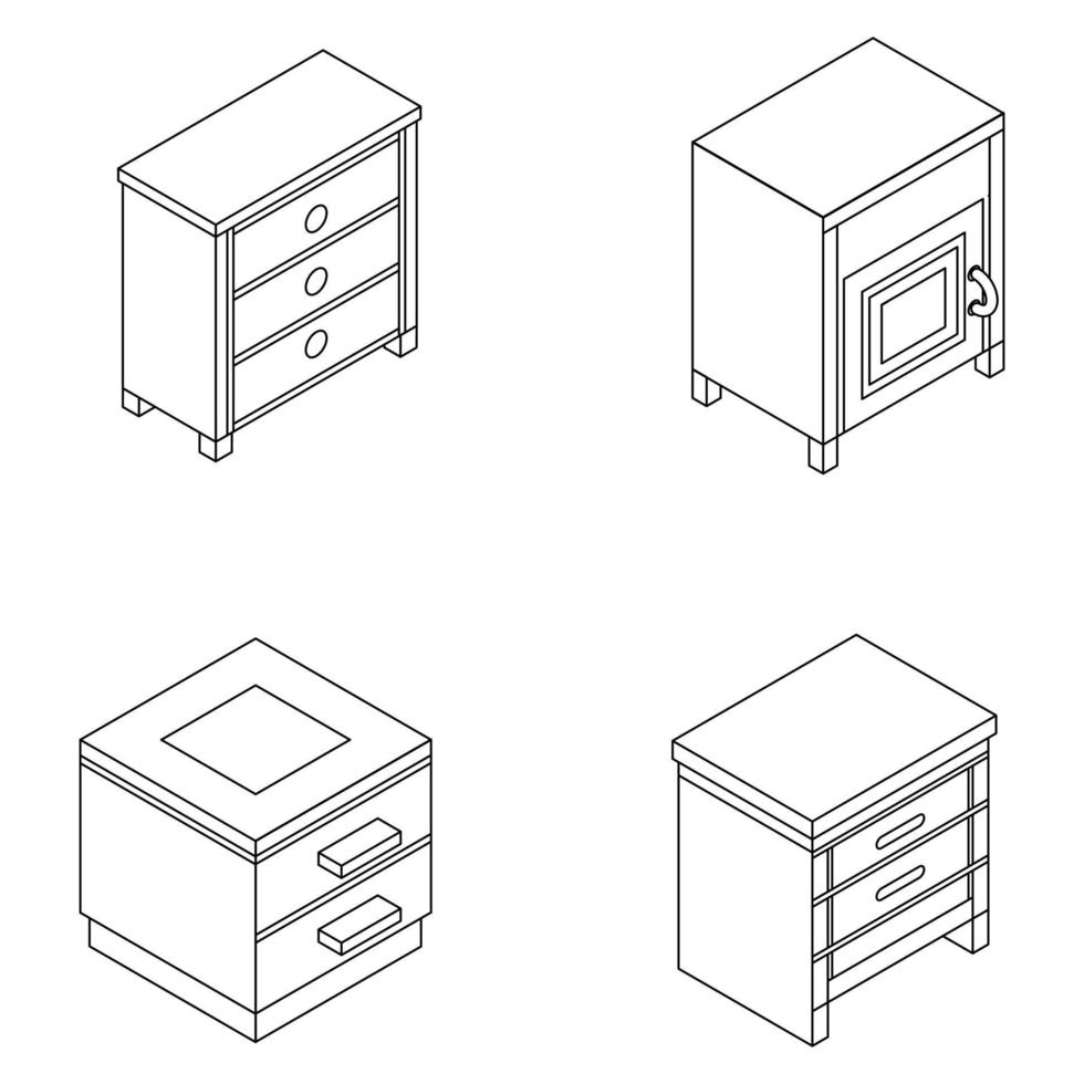 Nightstand furniture icon set vector outine