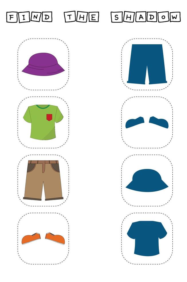 Find correct shadow with clothes.  Kids educational game. vector