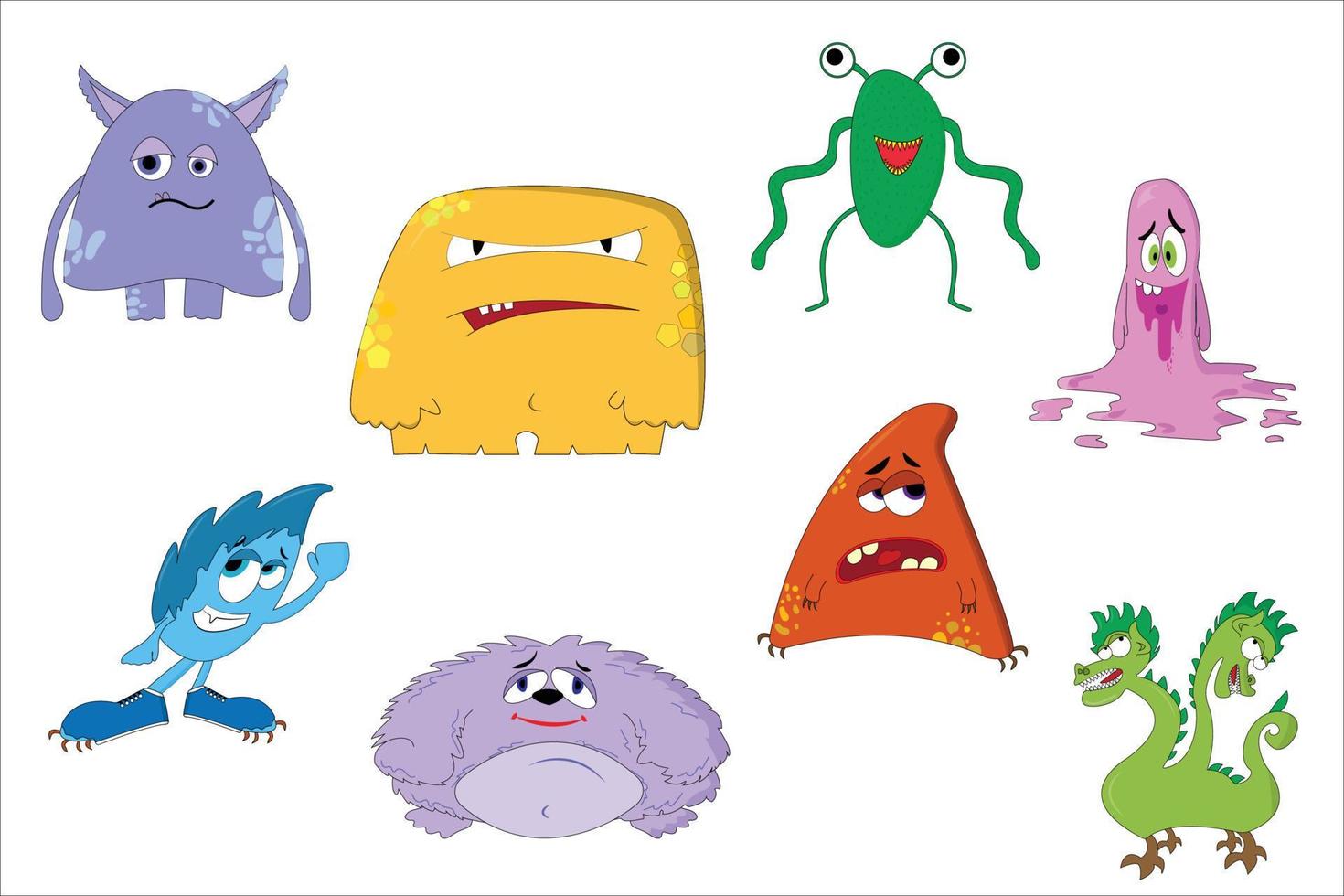 divertidas criaturas de dibujos animados. conjunto de monstruos vectoriales de dibujos animados. diseño de halloween vector