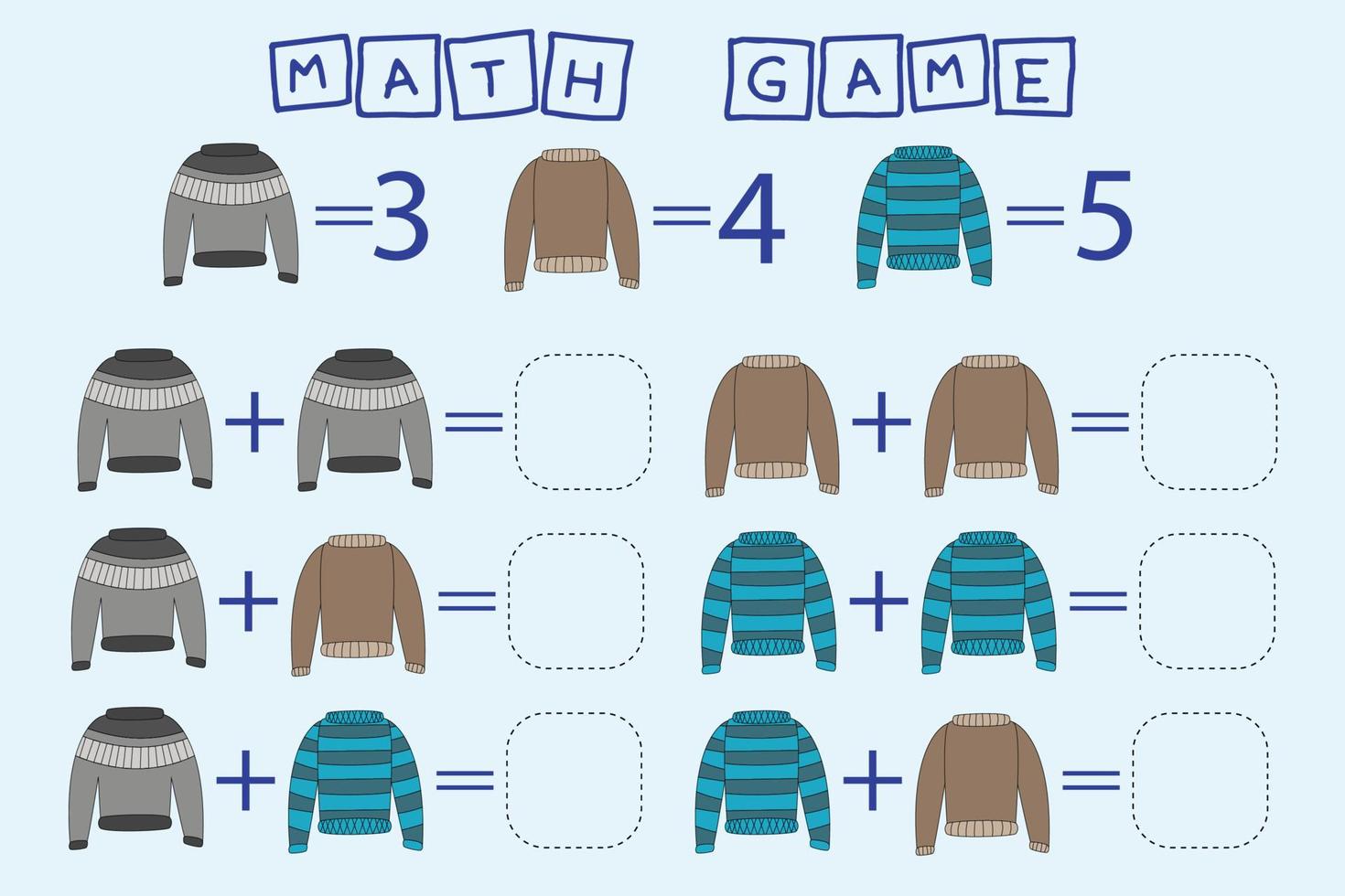 worksheet vector design, task to calculate the answer and connect to the correct number. Logic game for children.