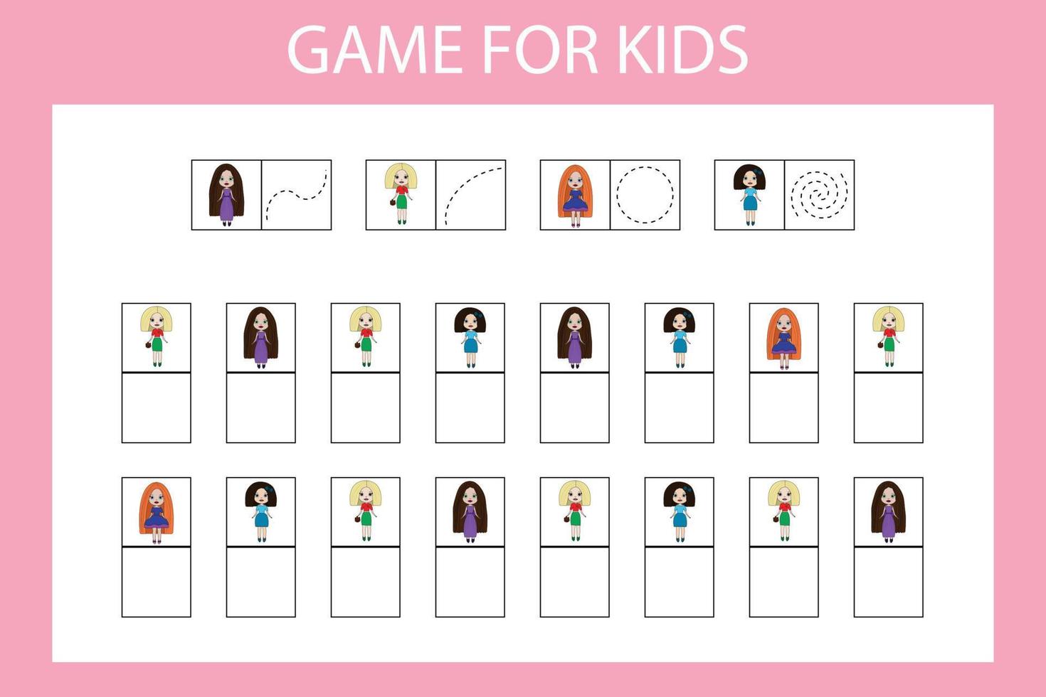 A game for children, a puzzle with pictures, write the desired symbol in the cell. vector