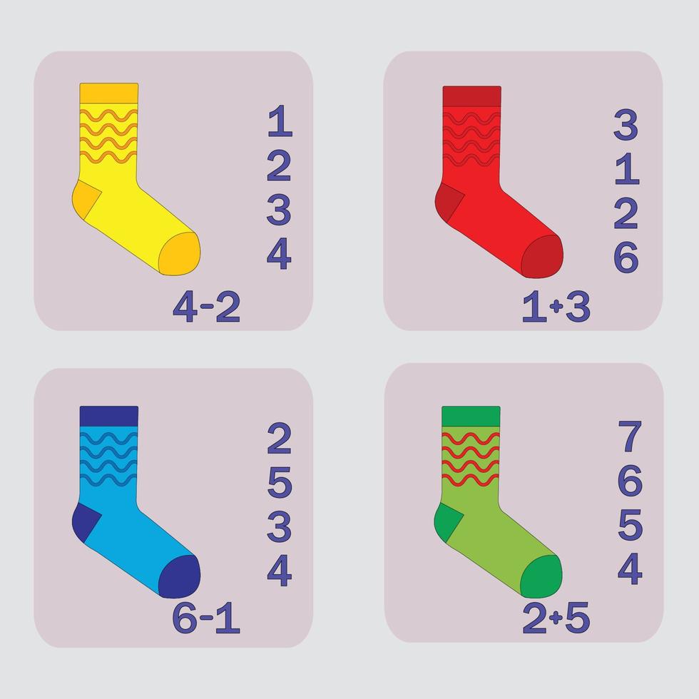 worksheet vector design, task to calculate the answer and connect to the correct number. Logic game for children.