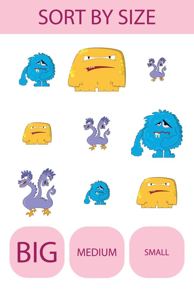 Match the toys  monsters by size large, medium and small vector