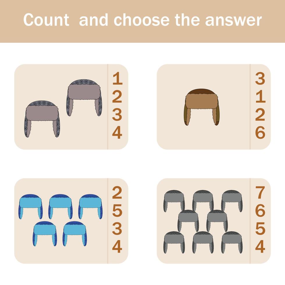 Counting Game for Preschool Children.  Count how many  hats vector