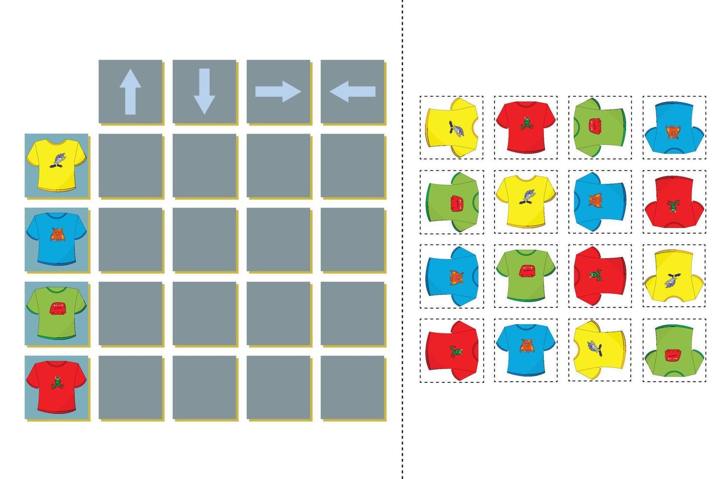 actividad de desarrollo para niños: encuentre la diferencia. juego de lógica para niños. encontrar una camiseta extra vector