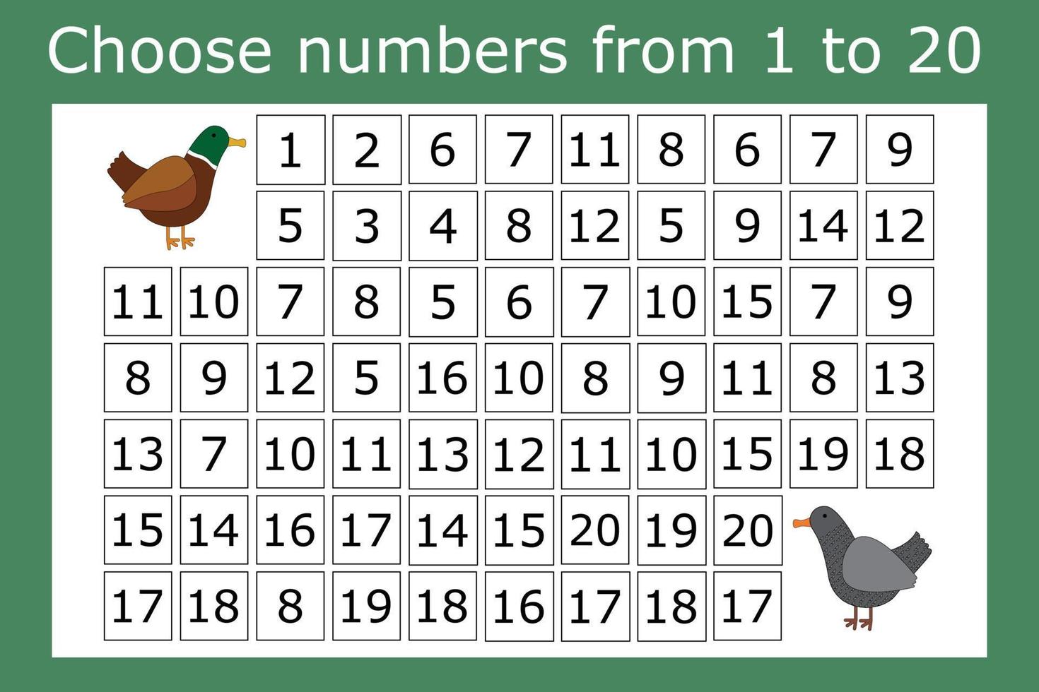Connect the numbers from 1 to 20 in the correct order and go through the maze vector