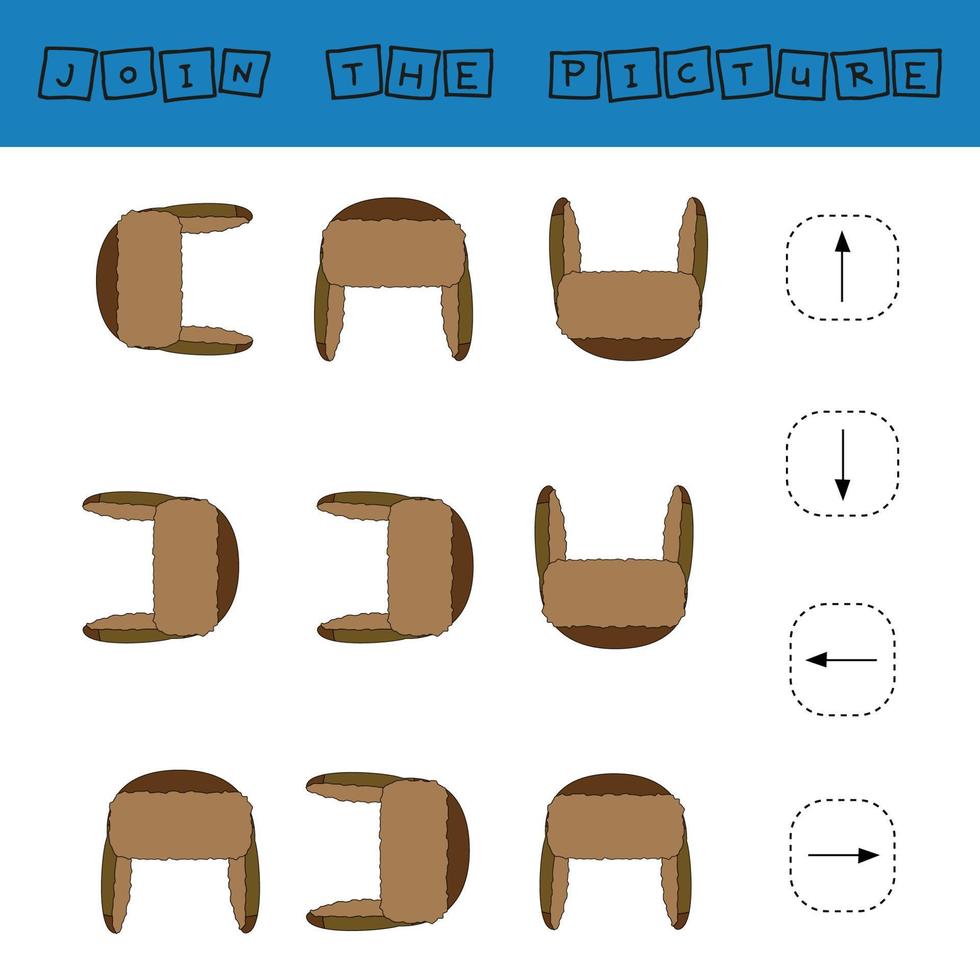 Match cartoon hat and directions up, down, left and right. Educational game for children. vector