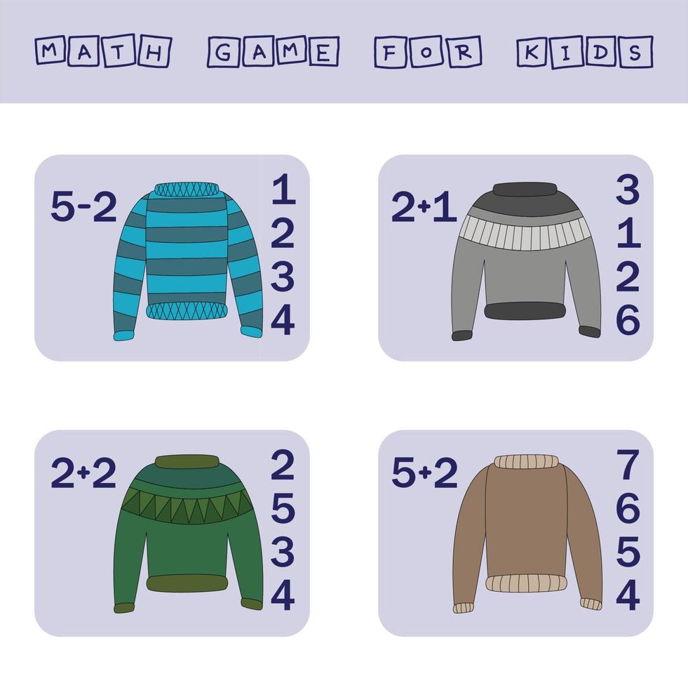 worksheet vector design, task to calculate the answer and connect to the correct number. Logic game for children.
