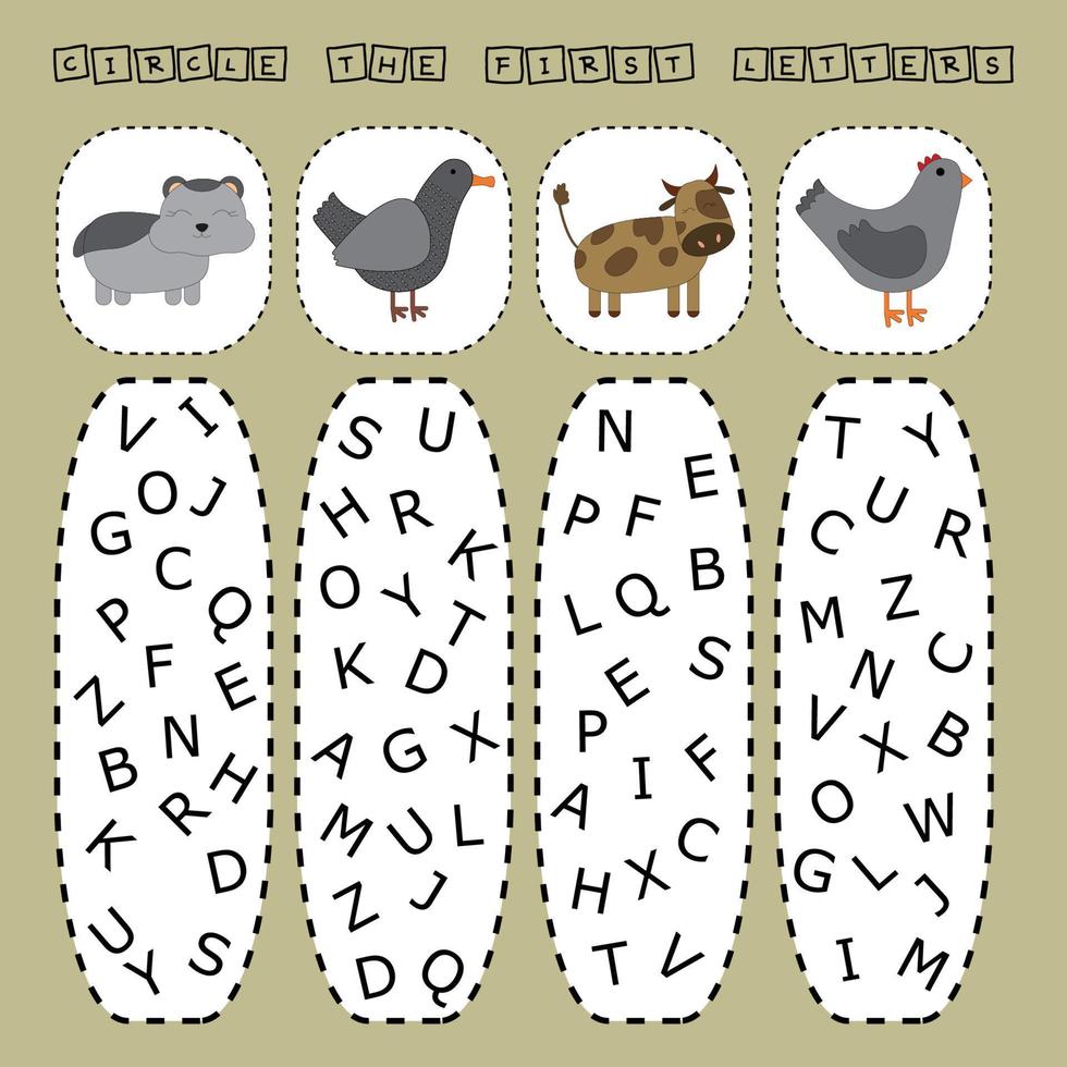 find the first letter of the name animals and connect. Educational game for children. 8532998 Vector Art at Vecteezy find the first letter of the name animals and connect. Educational game for children. 8532998 Vector Art at Vecteezy
