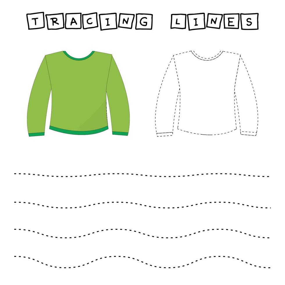 Tracing lines game with long sleeve. Worksheet for preschool kids, kids activity sheet, printable worksheet vector