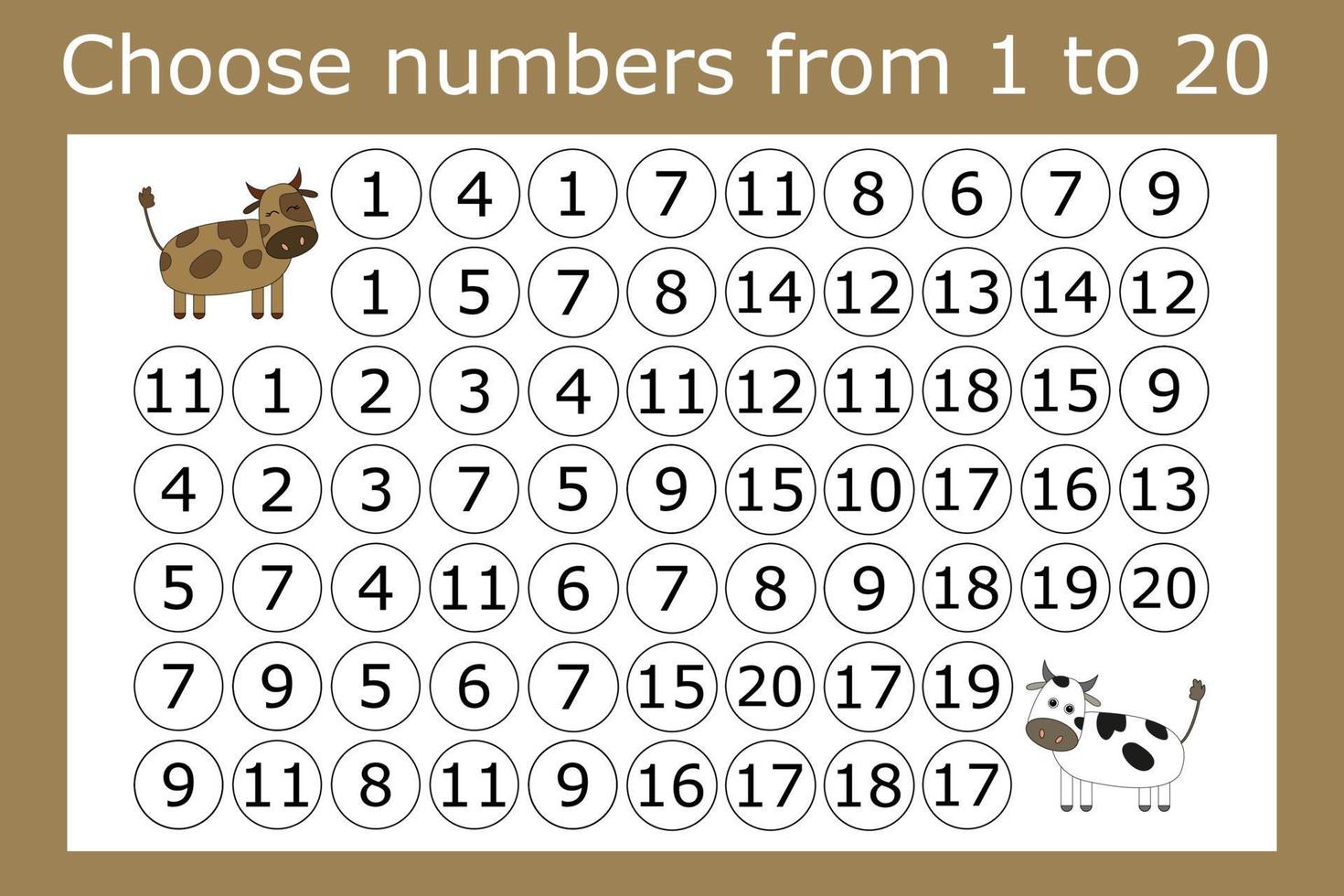 Connect the numbers from 1 to 20 in the correct order and go through the maze vector