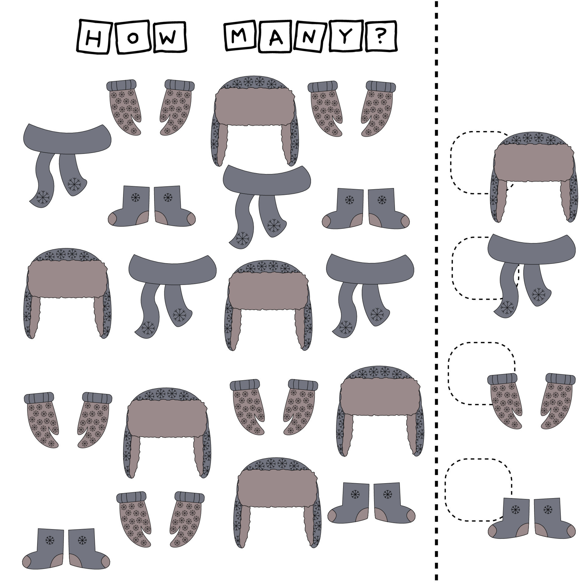 Counting Game for Preschool Children. Count how many clothes hat, scarf