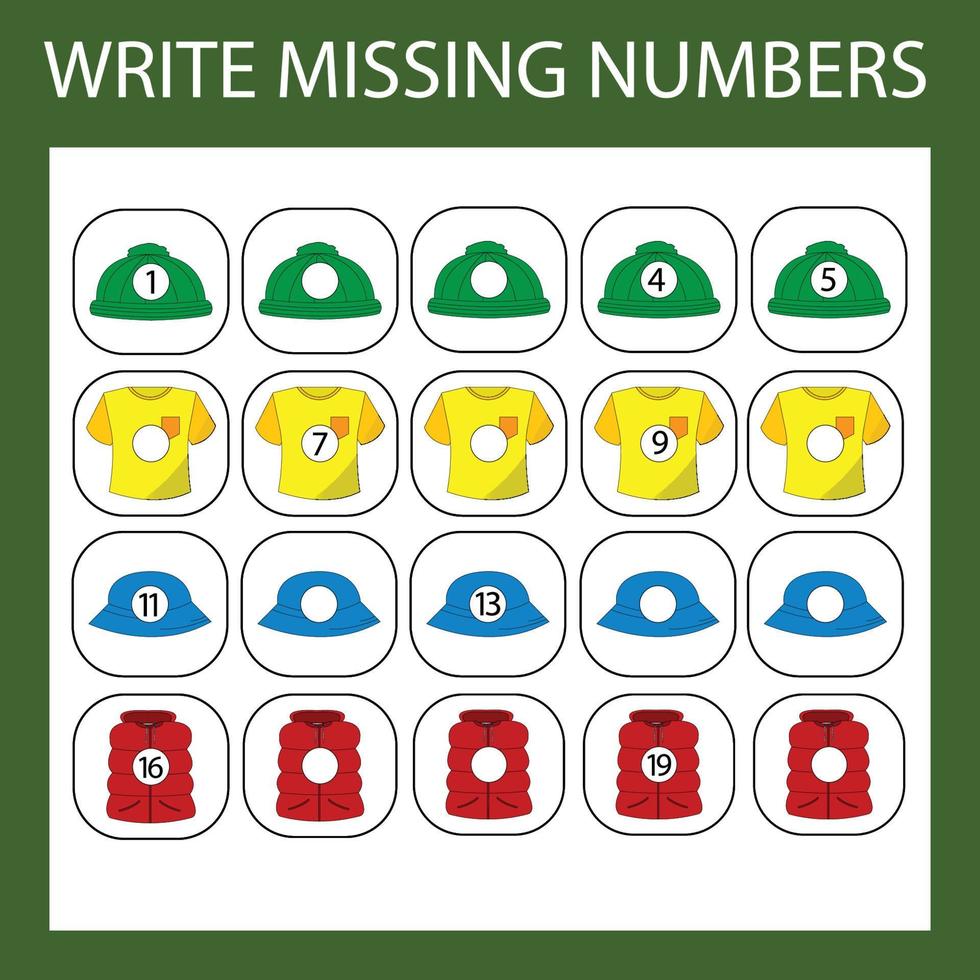 The task is to write in the lost numbers from 1 to 20. Educational exercises for preschool children vector