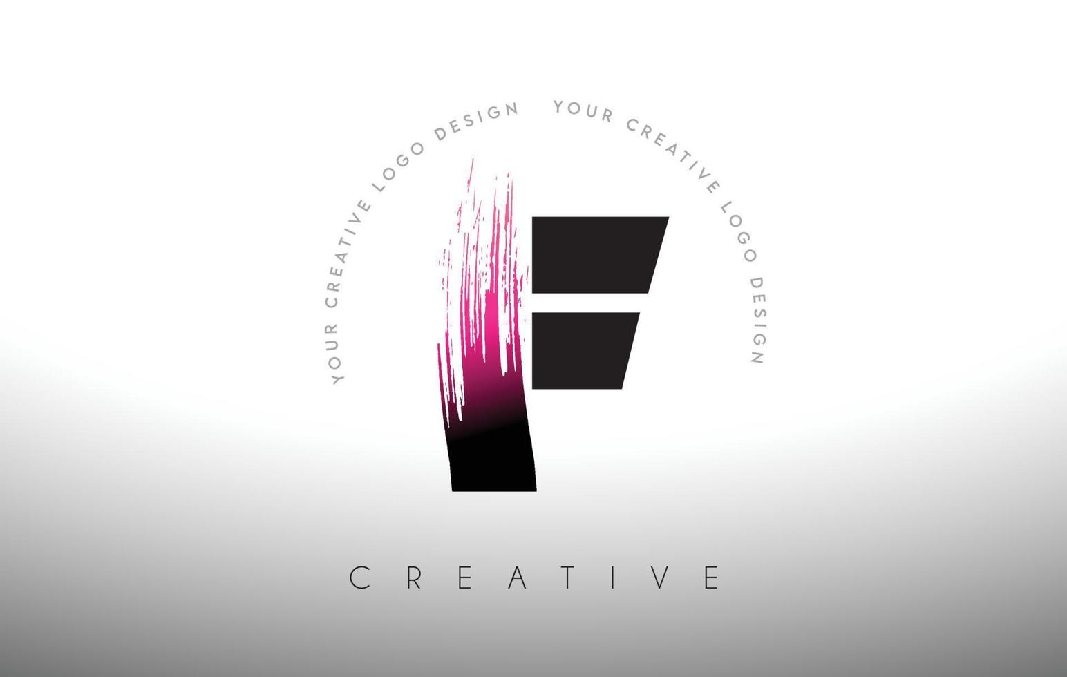 F Paint Brush Letter Logo Design with Artistic Brush Stroke in Black and Purple Colors vector