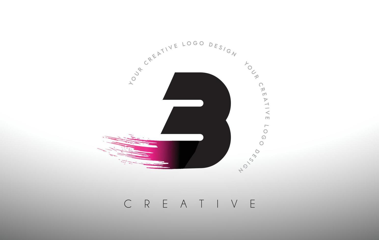 B Paint Brush Letter Logo Design with Artistic Brush Stroke in Black and Purple Colors vector