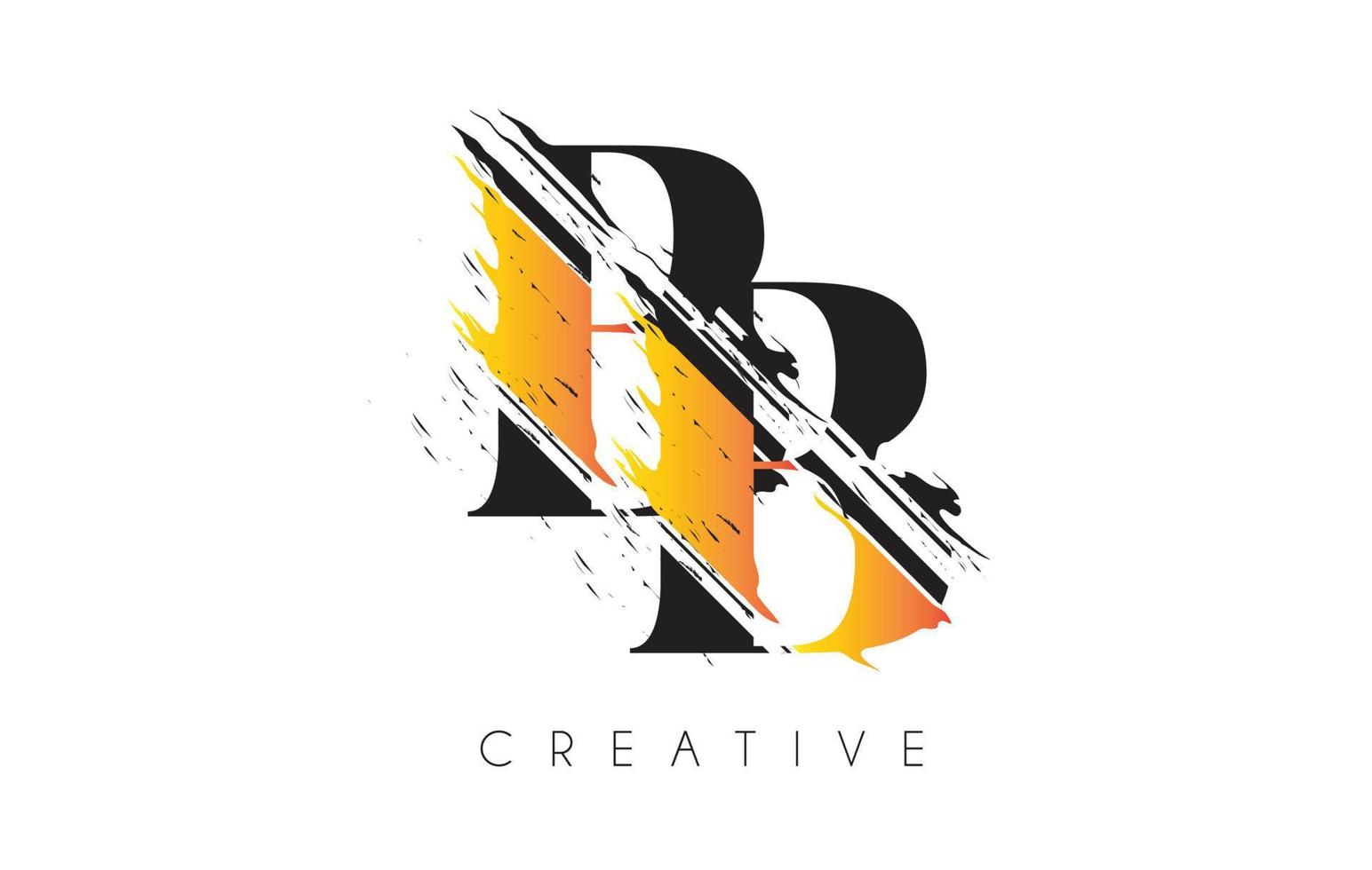 Black and Yellow BB Letter Logo with Vintage Grundge Drawing Design. Destroyed Cutted Letter Icon Vector. vector