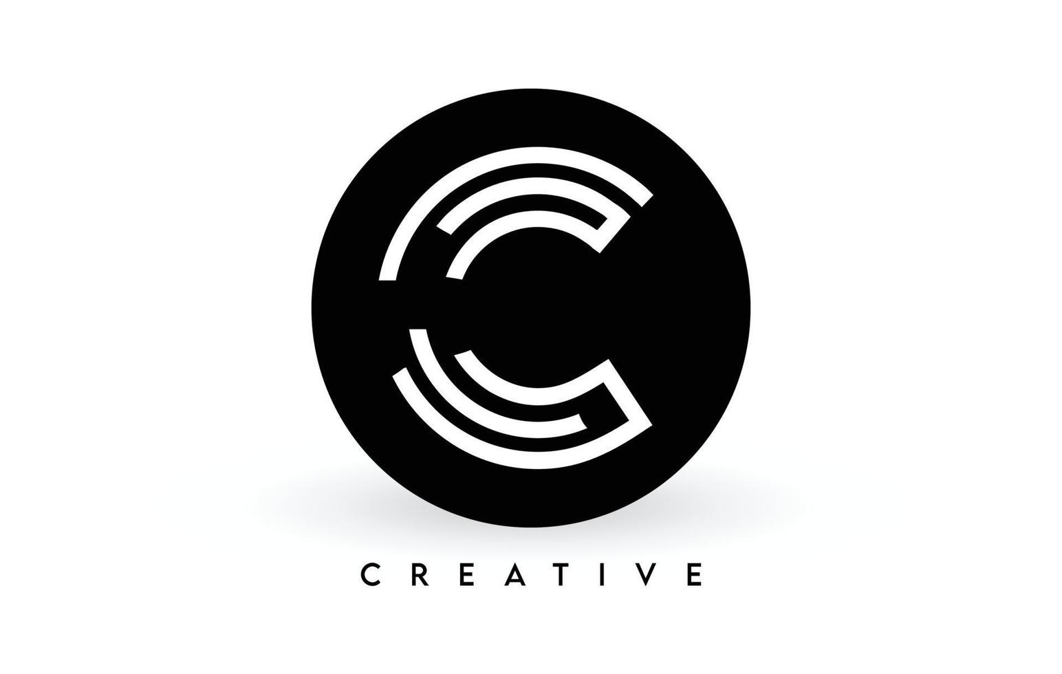 C letter logo design on a black circle. Creative White lines A letter Logo Icon Vector