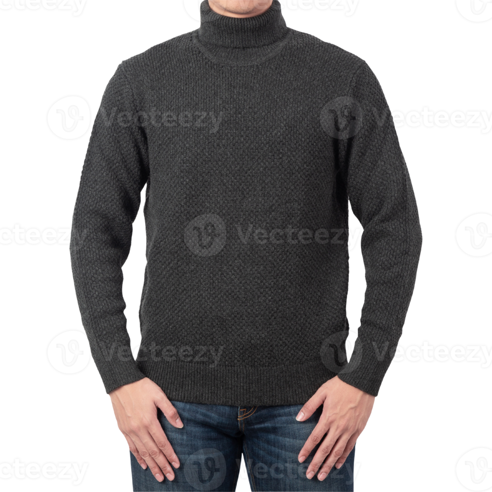 Man in gray sweater mockup cutout, Png file