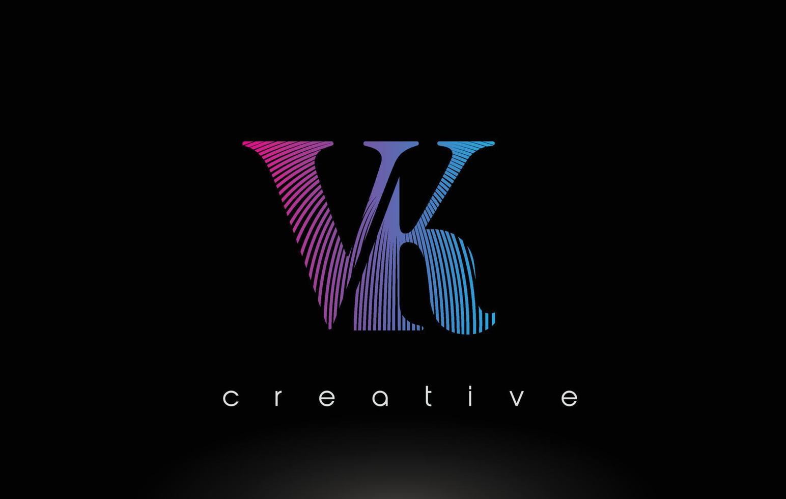 Diseño de logotipo vk con varias líneas y colores azul violeta. vector
