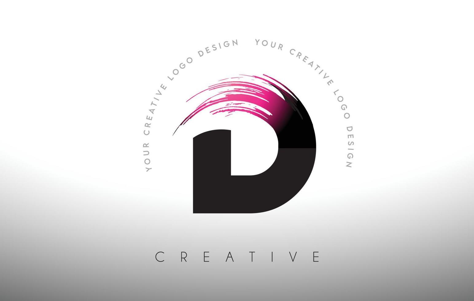 diseño de logotipo de letra de pincel de pintura d con pincelada artística en colores negro y púrpura vector