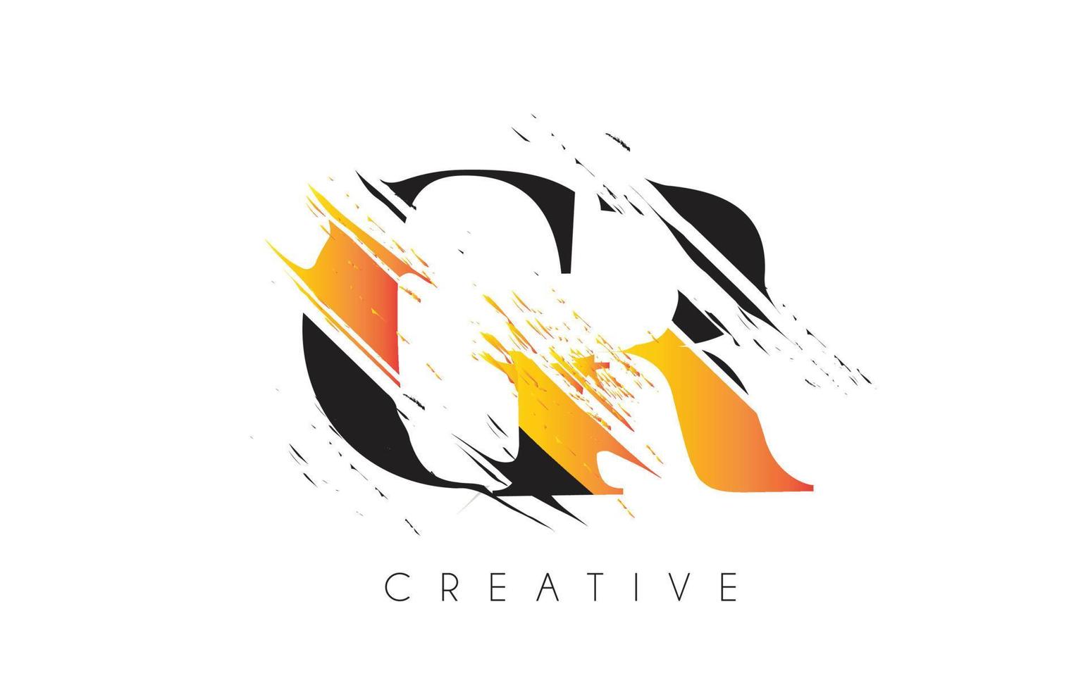 Black and Yellow GR Letter Logo with Vintage Grundge Drawing Design. Destroyed Cutted Letter Icon Vector. vector