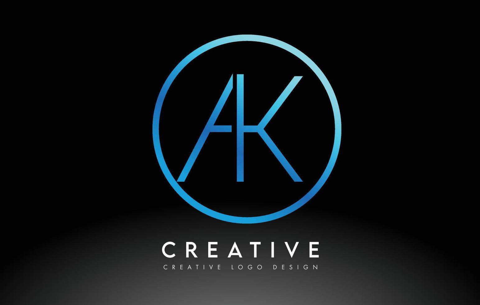 Neon Blue AK Letters Logo Design Slim. Creative Simple Clean Letter Concept. vector