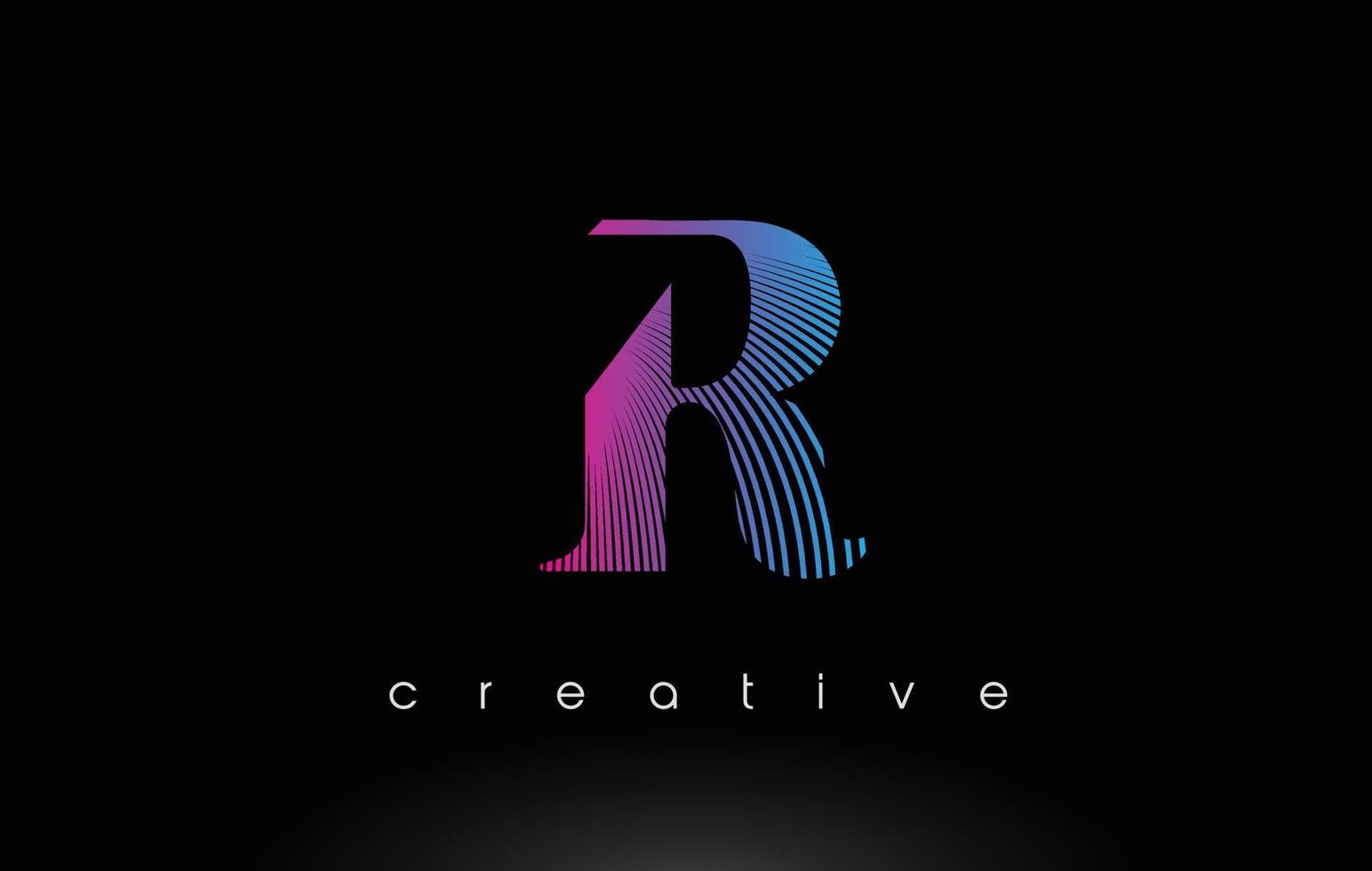 Diseño de logotipo r con varias líneas y colores azul violeta. vector