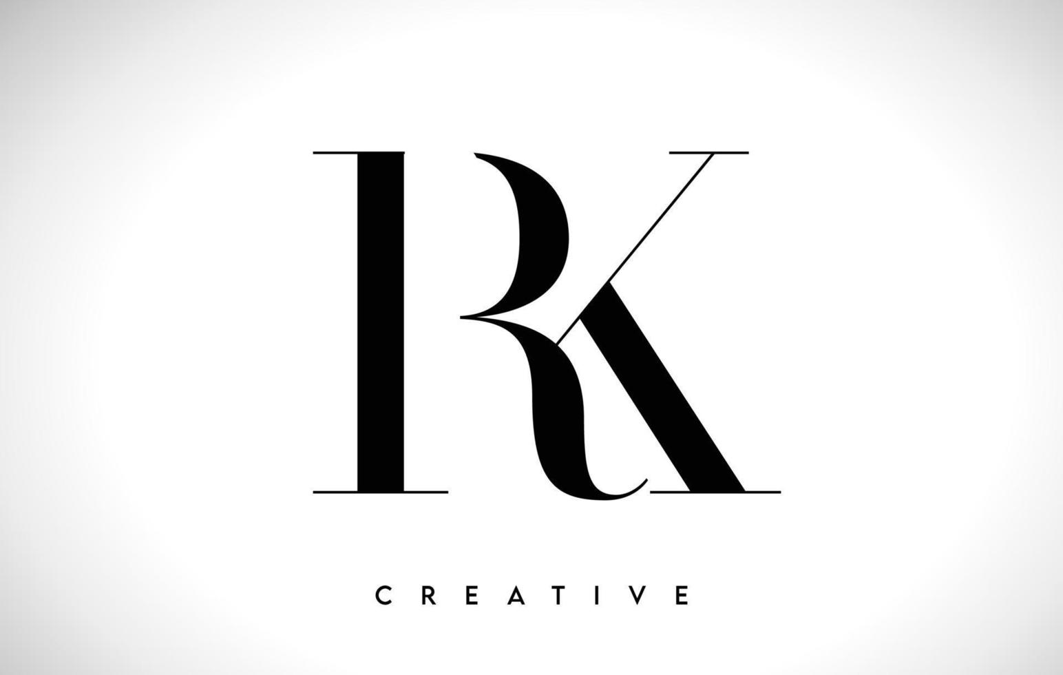 RK Artistic Letter Logo Design with Serif Font in Black and White Colors Vector Illustration