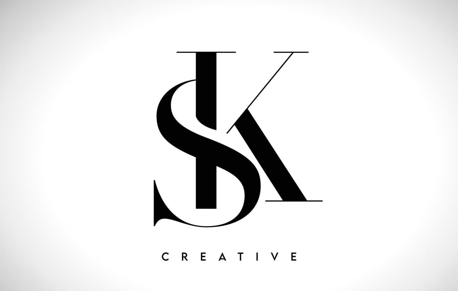 SK Artistic Letter Logo Design with Serif Font in Black and White Colors Vector Illustration