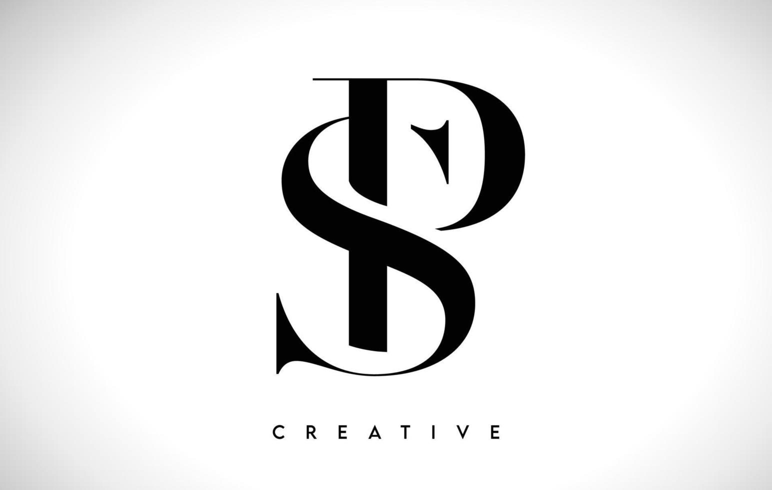 SP Artistic Letter Logo Design with Serif Font in Black and White Colors Vector Illustration