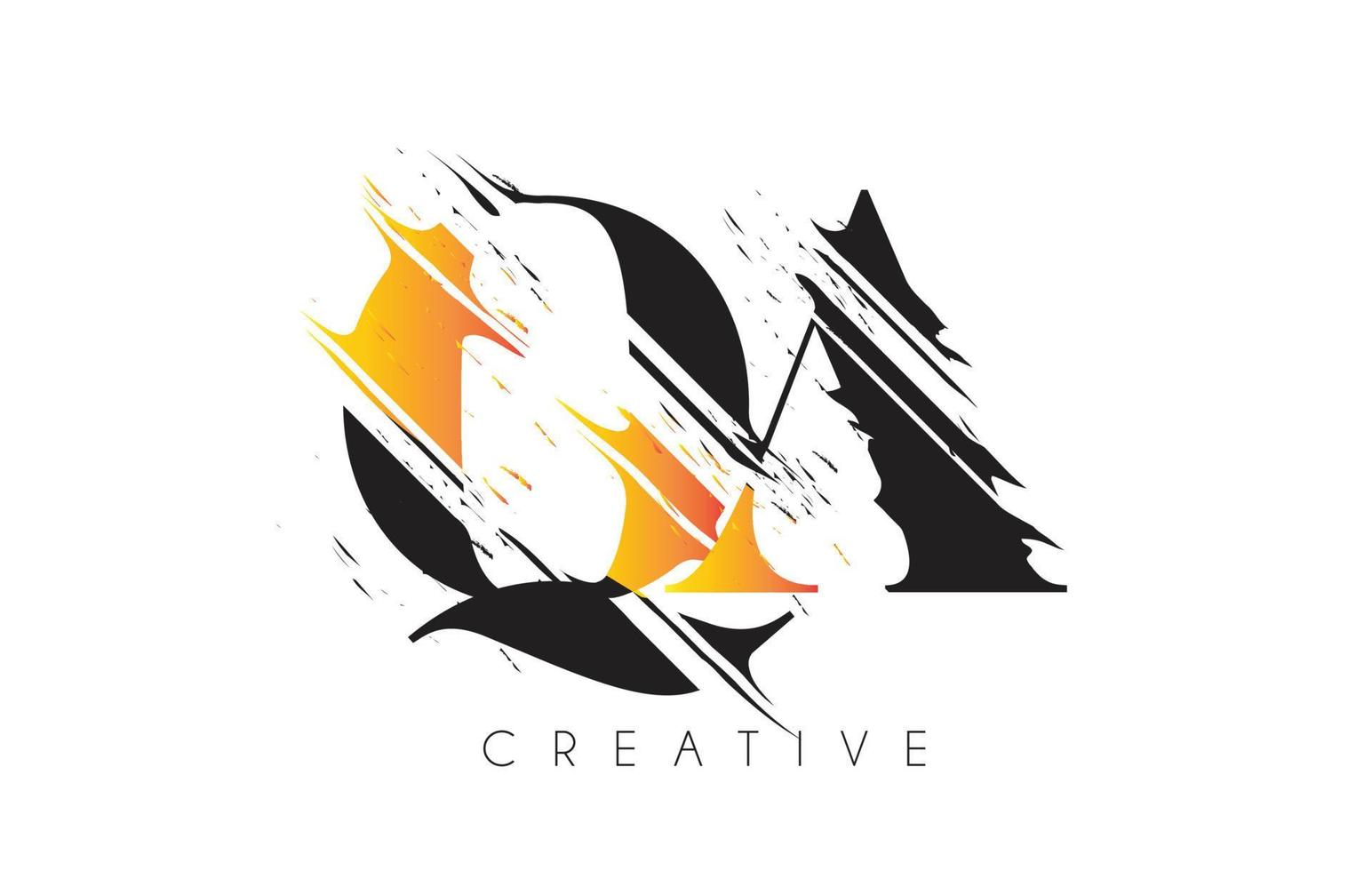 Black and Yellow QA Letter Logo with Vintage Grundge Drawing Design. Destroyed Cutted Letter Icon Vector. vector