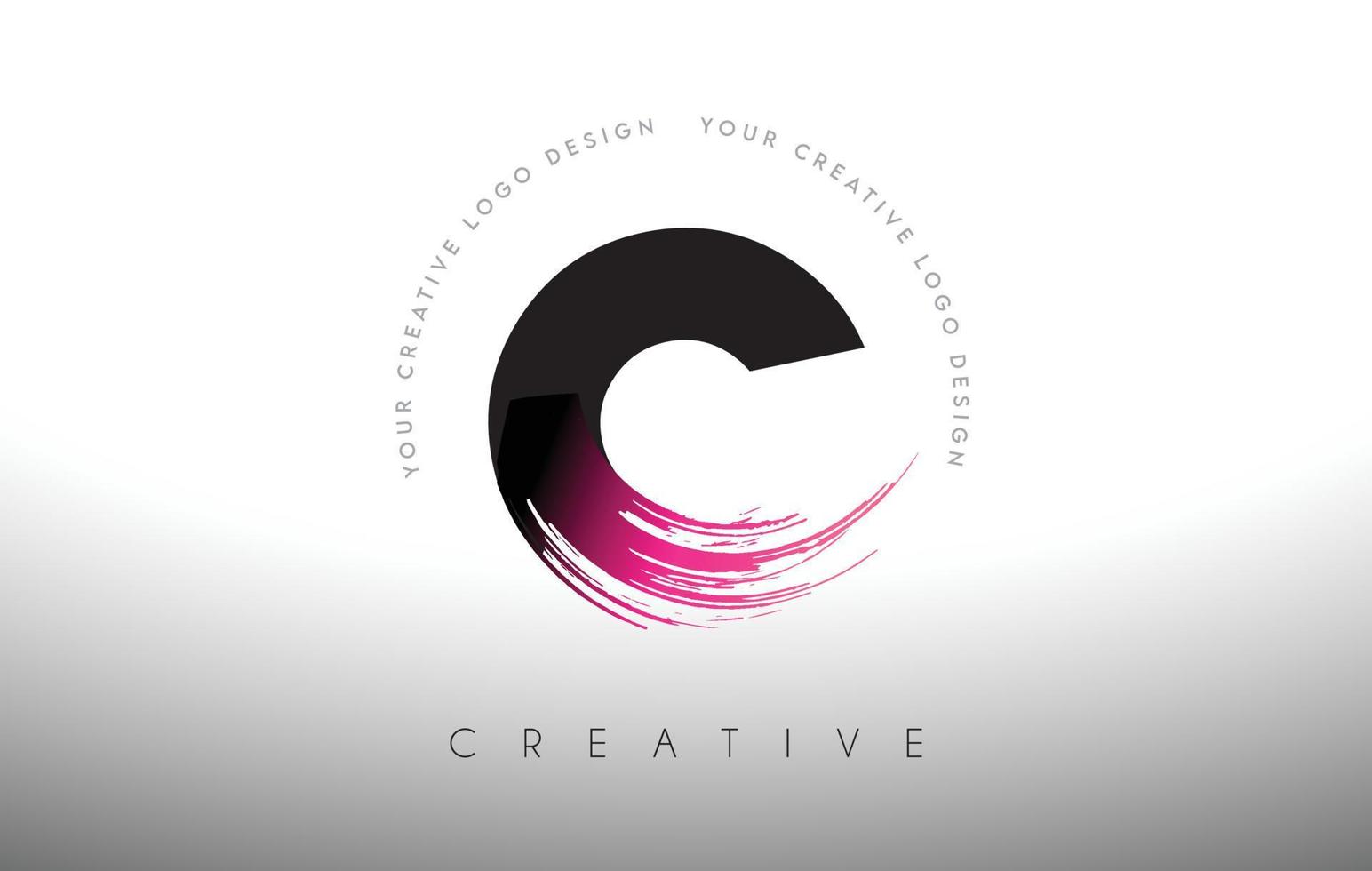 C Paint Brush Letter Logo Design with Artistic Brush Stroke in Black and Purple Colors vector