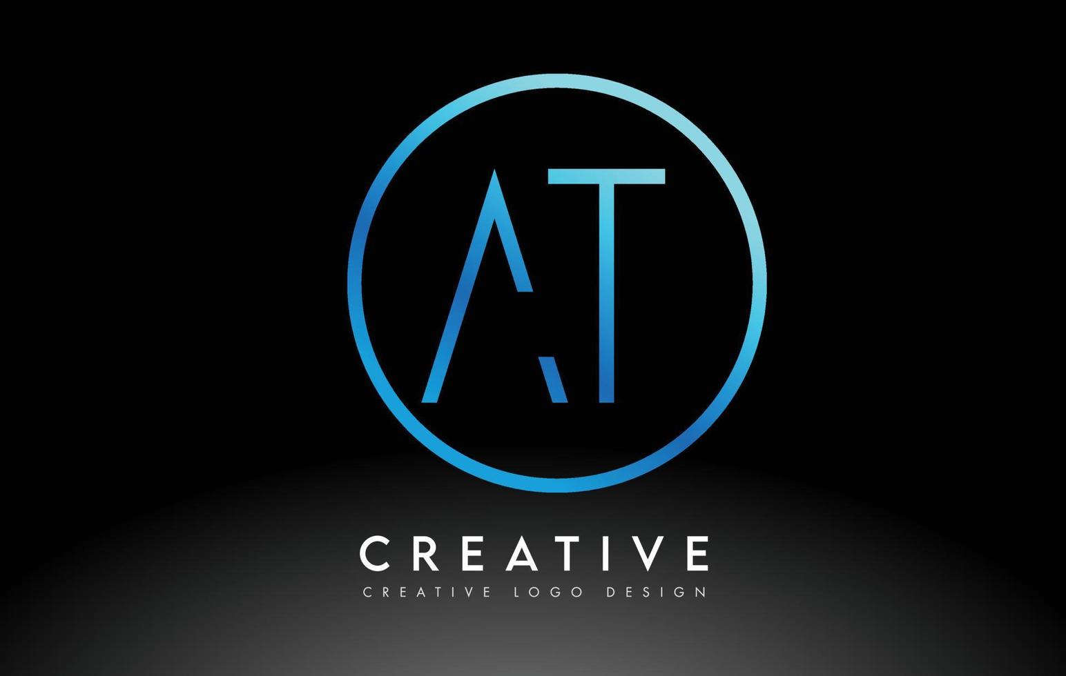 Neon Blue AT Letters Logo Design Slim. Creative Simple Clean Letter Concept. vector