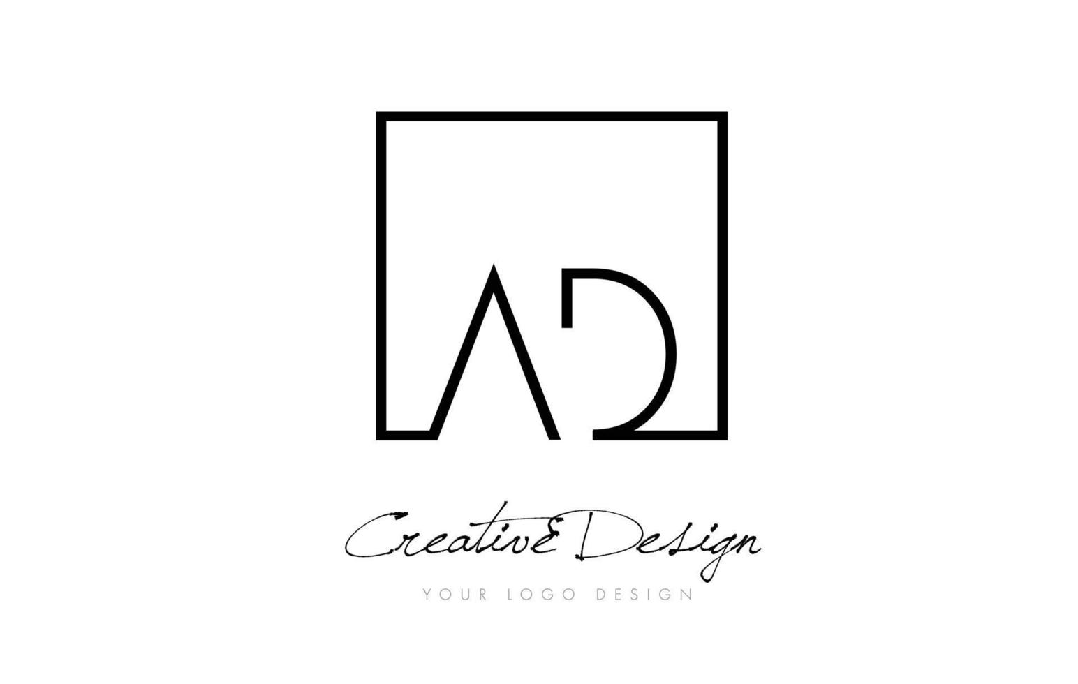 AD Square Frame Letter Logo Design with Black and White Colors. vector