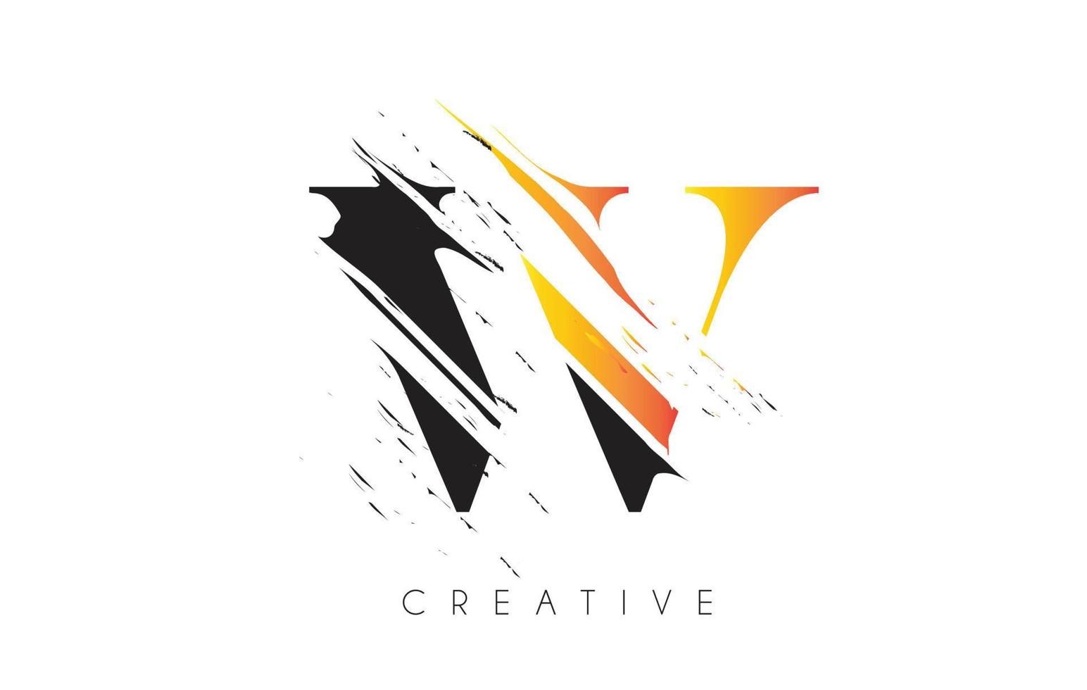 Black and Yellow W Letter Logo with Vintage Grundge Drawing Design. Destroyed Cutted Letter Icon Vector. vector