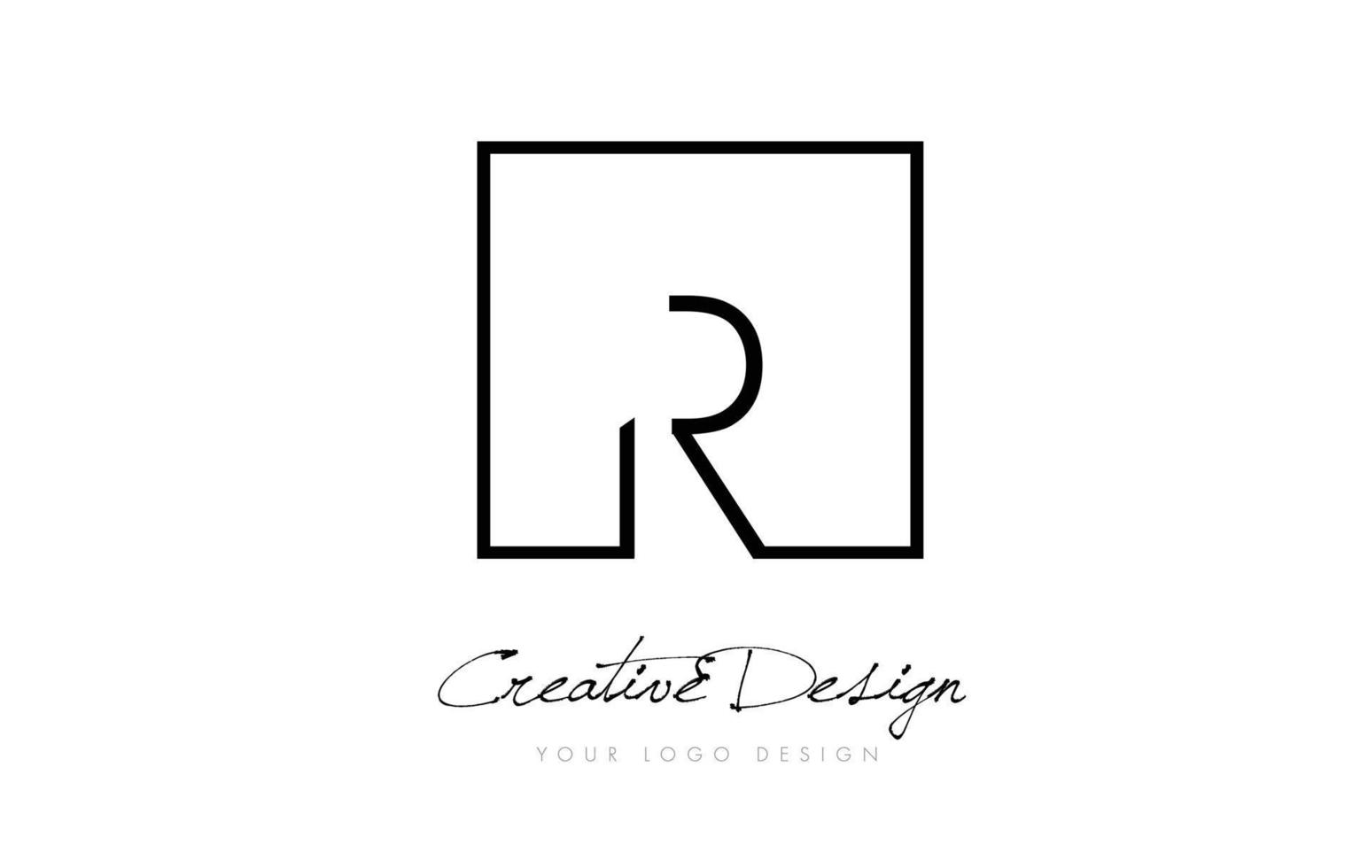 R Square Frame Letter Logo Design with Black and White Colors. vector