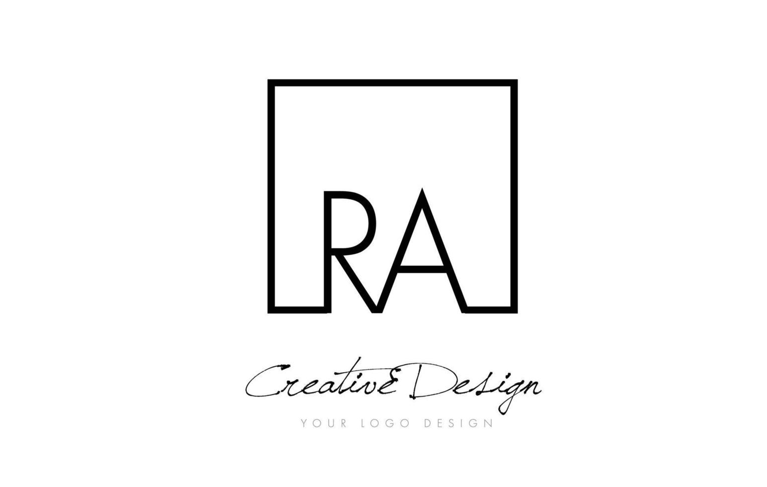 Diseño de logotipo de letra de marco cuadrado ra con colores blanco y negro. vector