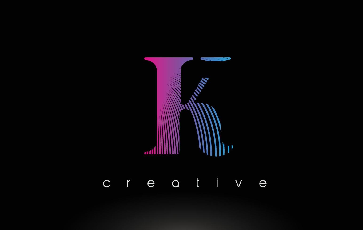 K Logo Design With Multiple Lines and Purple Blue Colors. vector