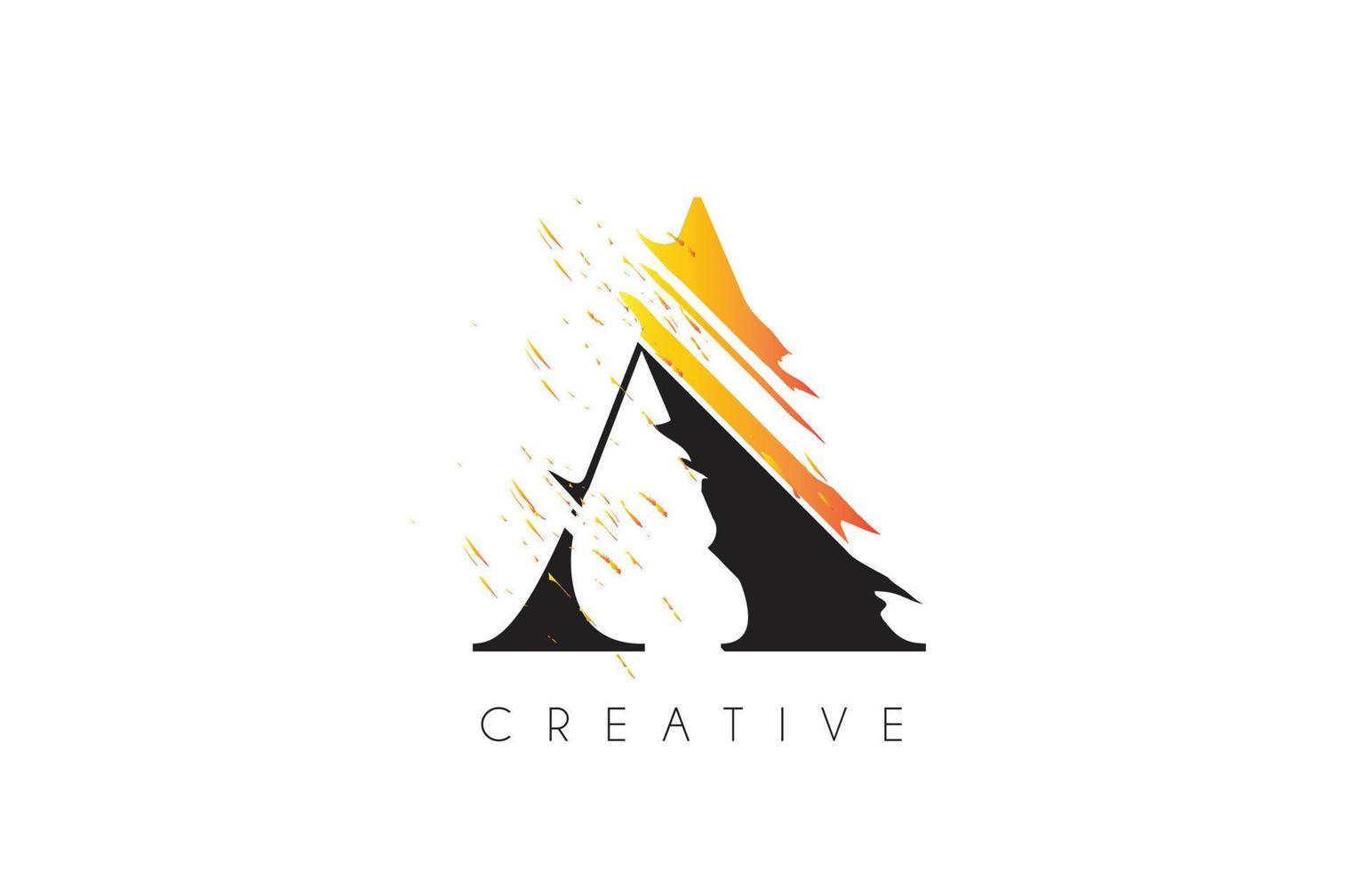 Black and Yellow A Letter Logo with Vintage Grundge Drawing Design. Destroyed Cutted Letter Icon Vector. vector